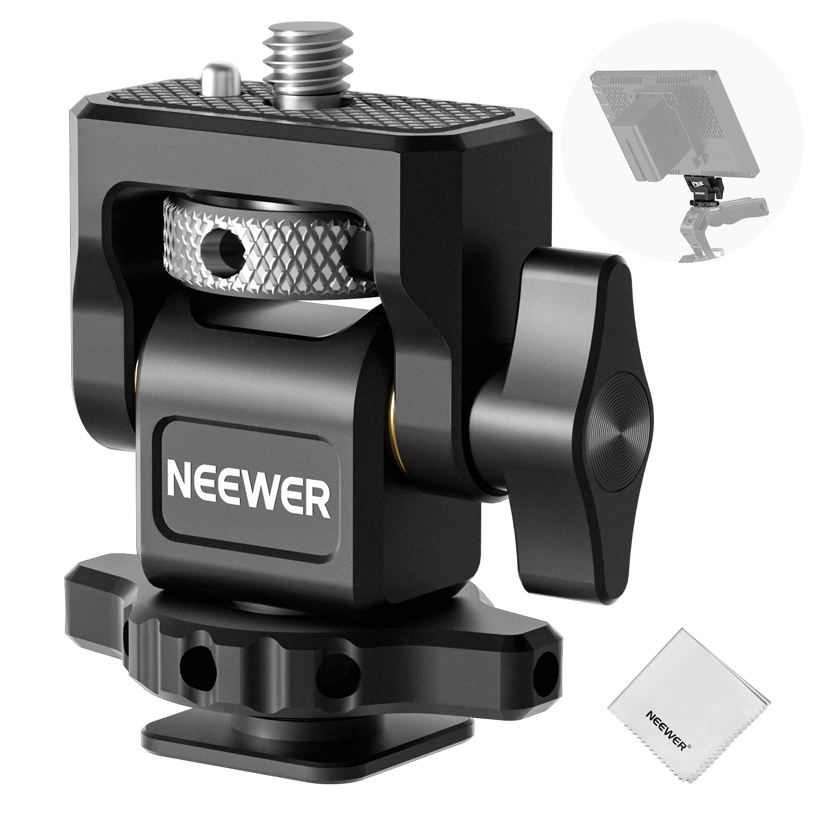 NEEWER Cold Shoe Camera Monitor Mount with Anti Twist 1/4" Screw Compatible with Atomos Ninja V, 5" &amp; 7" Field Monitor, 360° Swivel 180° Tilt with Adjustable Damping, MA006