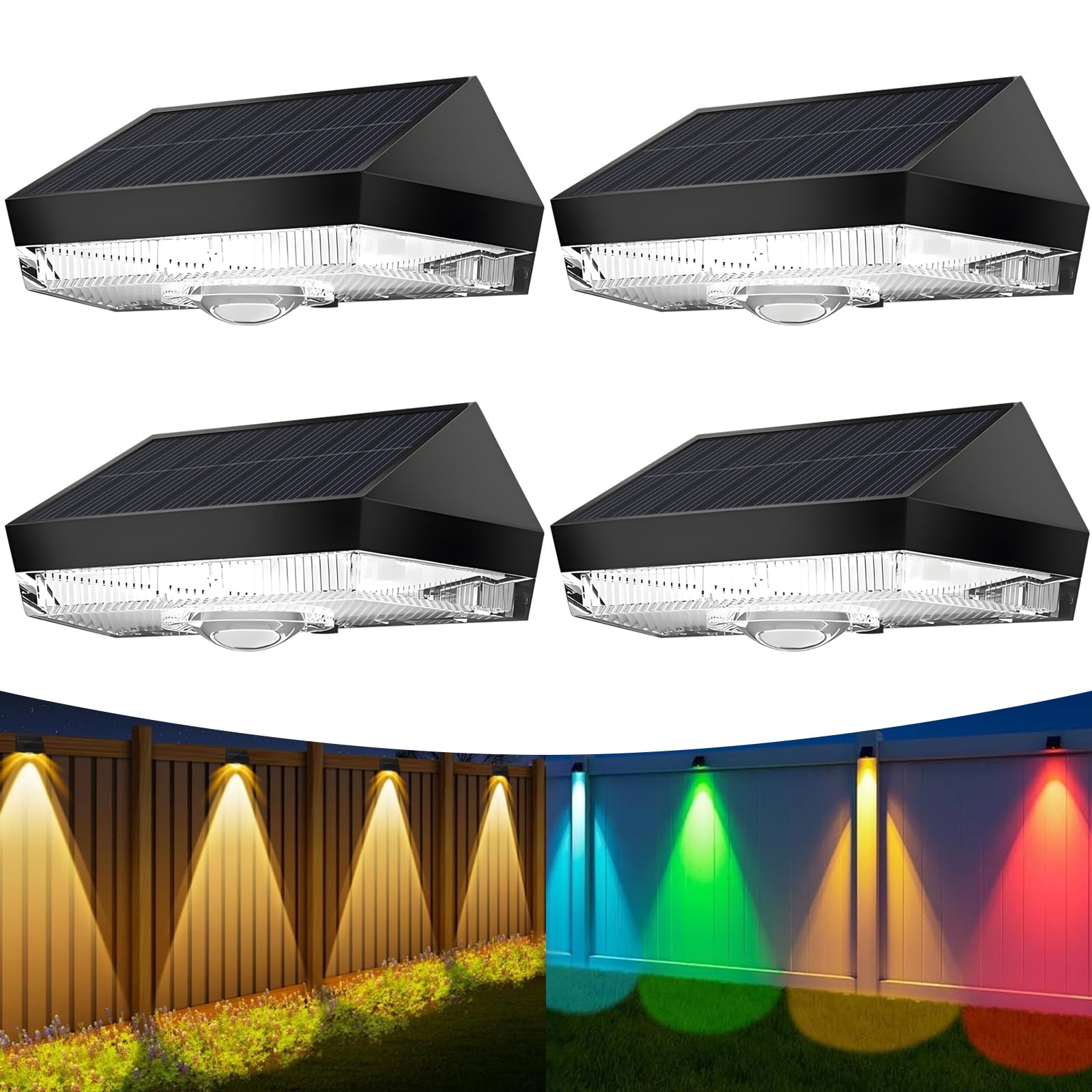Anmossi Luci Solari per Esterni,4 Pezzi,Luci Solari Giardino Impermeabili,10 Modalità,Bianco Caldo,Bianco Freddo e RGB,per Gradini da Terrazza all'aperto,Ringhiere da Cortile,Piscine
