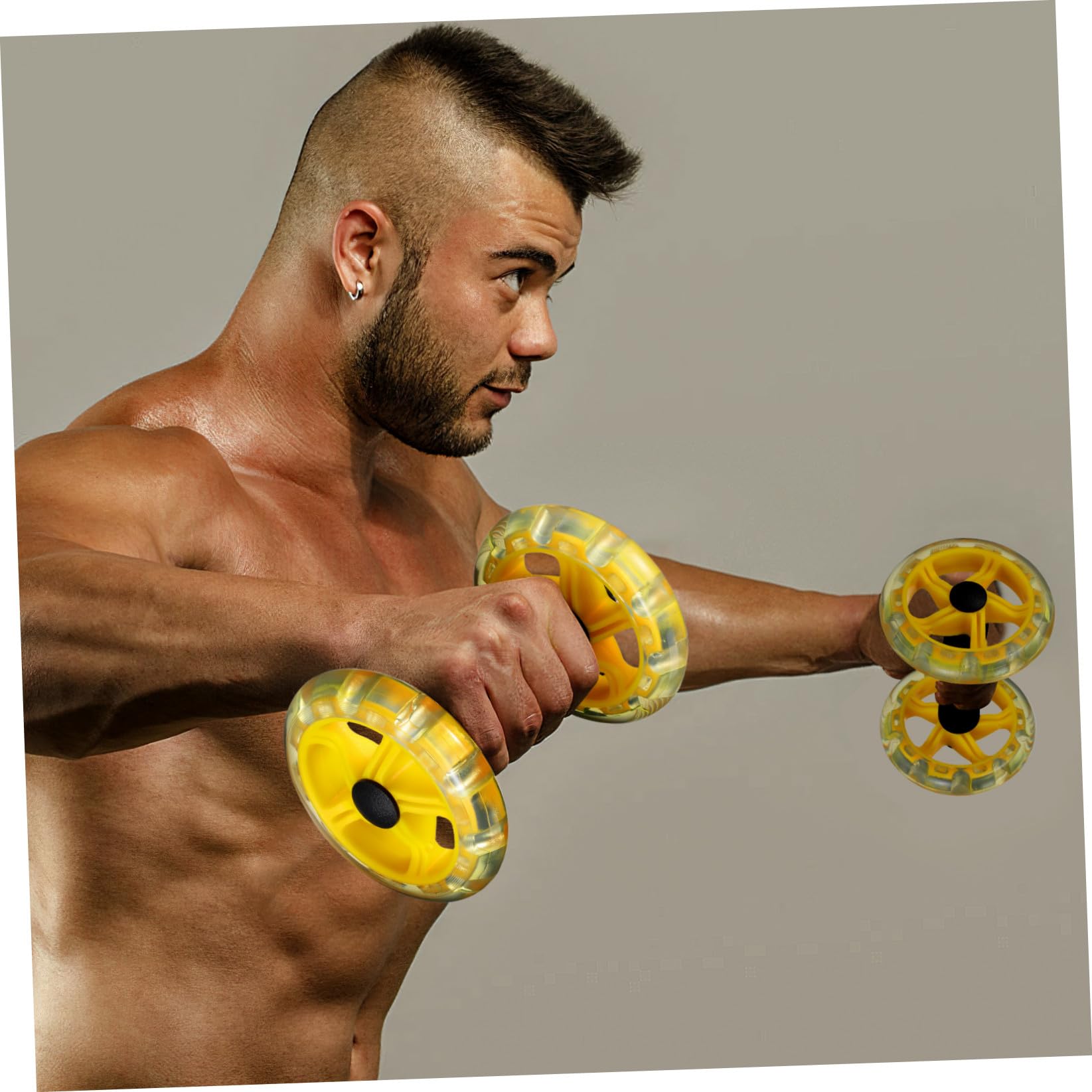 Rodillo Abdominal Doble Rueda para Entrenamiento Fitness Fortalecimiento del Abdomen Máquina Ligera y Estable para Hombre y Mujer Color Amarillo