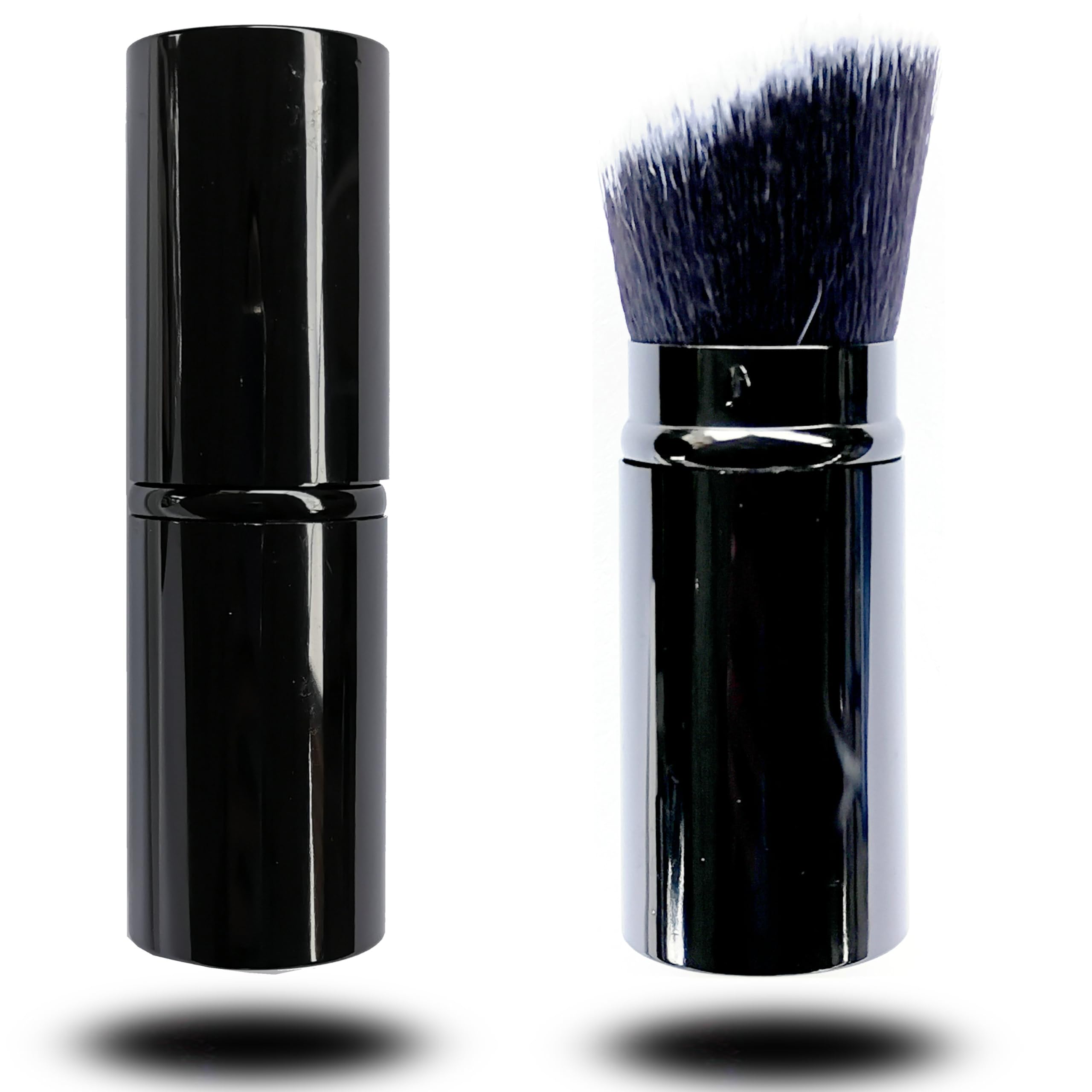 FANGHUIER Kabuki Retractable Makeup Brush, Blusher Brush for Cheeks Liquid Foundation & Travel Makeup Brushes (Aluminum Tube, Black)
