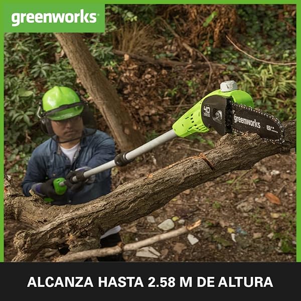 Greenworks 40V 2.6m Podadora de Pértiga, Sierras Telescópicas Eléctrica, Barra de 8 Pulgada (20 cm), Velocidad de Cadena 8 m/s, Autoengrasado, Batería 40V 2Ah y Cargador, Garantía de 3 Años,G40PSFK2 - 3