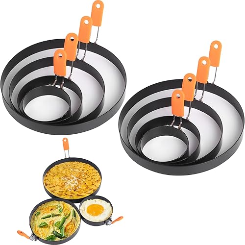 Juego de 8 anillos para huevos (3, 3.9, 5.9 pulgadas, 7.9 pulgadas de profundidad), molde de acero inoxidable para freír huevos a la plancha, molde