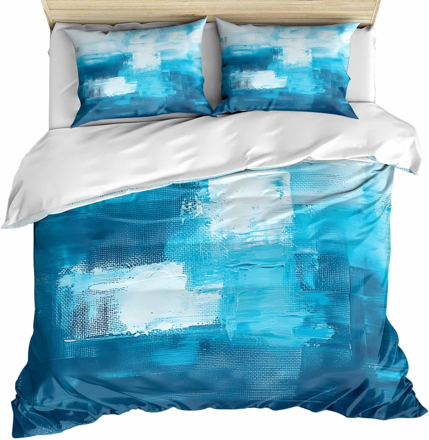 Abstract Aqua Blue Bed Duvet Cover Cal King Size Bedding