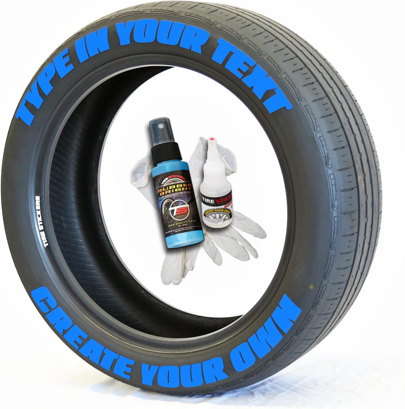 Tire Stickers - Create Your Own Custom Tire Lettering Add-On Accessory - DIY/Easy/Glue & 2oz Touch-Up Cleaner - Custom Sizing/Blue (Pack of 8) image 2