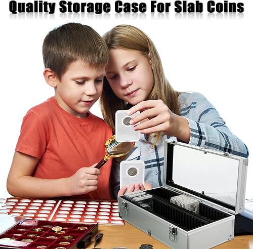 Miniatura 5 de Funrous Caja de almacenamiento de monedas de aluminio para 1005020 losas para soportes de losas, suministros de colección, caja de almacenamiento