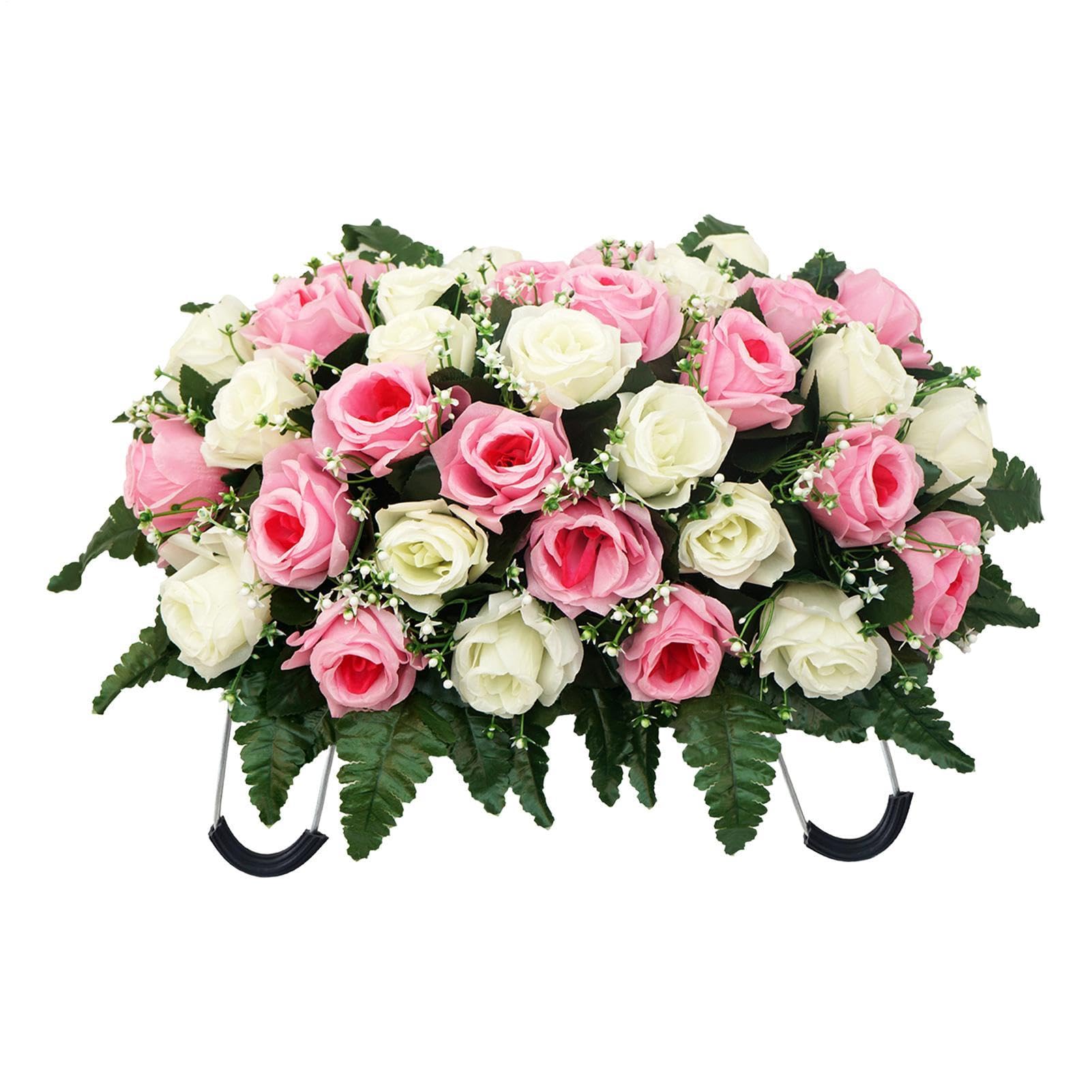 Grave Saddle Flower Arrangement - Artificial Rose Memorial Display, Outdoor UV Protected Cemetery Decoration, Durable Tombstone Floral Holder | Memorials Displays for Memorial Disp image 1