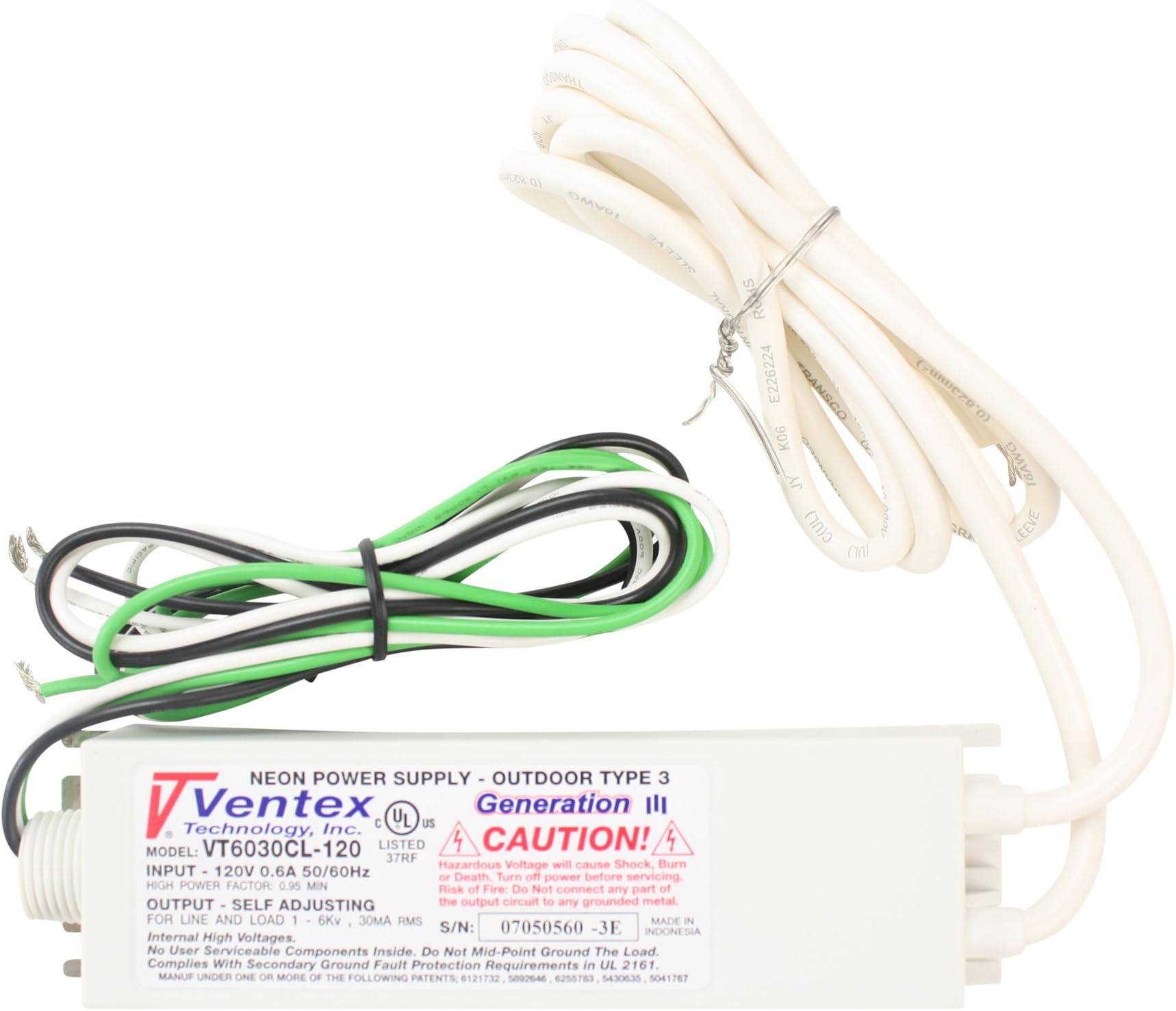 Technology VT6030CL-120 - Generation III - Self Adjusting - Neon Channel Letter Transformer - Indoor/Outdoor - 100 to 6000 Volt - 30mA - 120 Volt Input
