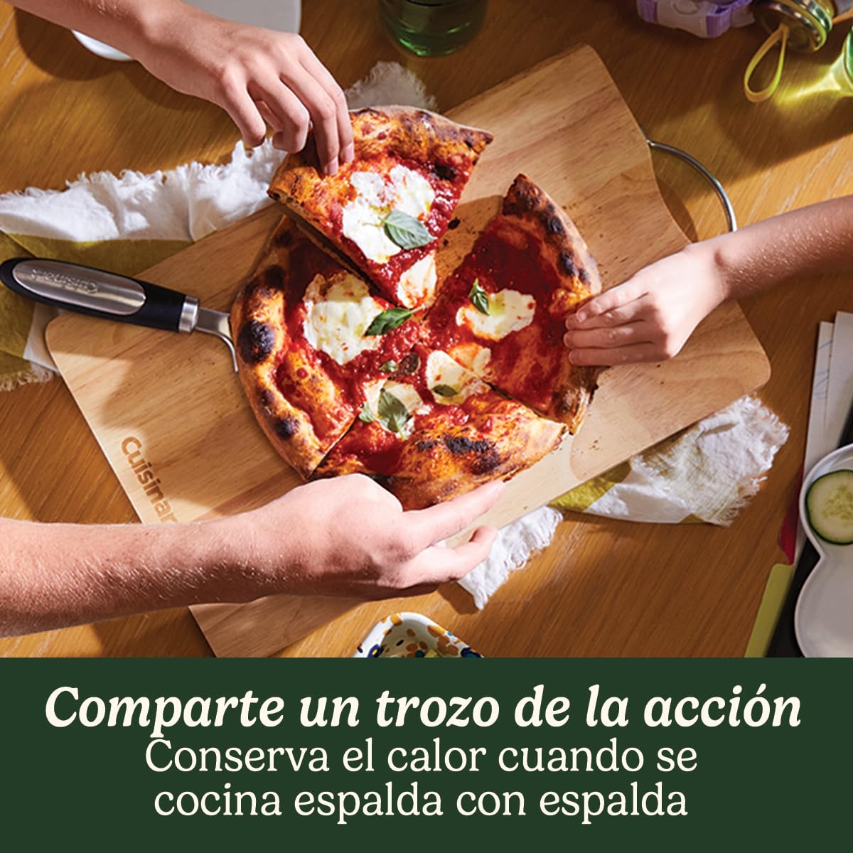 Cuisinart Horno de Pizza | Para uso Interior | Sabor a Leña en 5mins | Kit Completo de Pizza: Pelador de Pizza, Cortador, Piedra y Plato Hondo | Tiempo y Temperatura Ajustables Hasta 400°C, Enchufe EU
