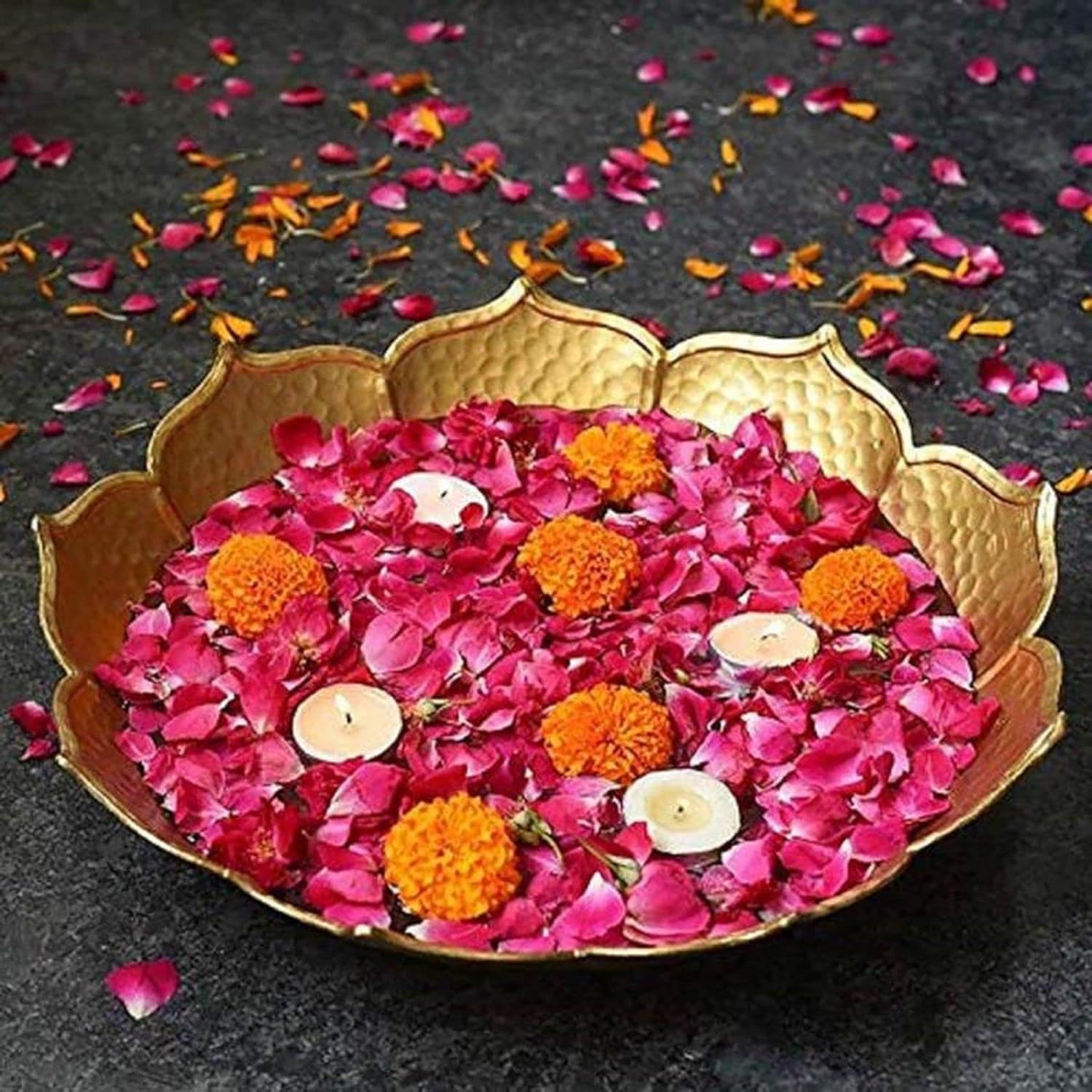 Tara Handicrafts Beautiful Handcrafted Lotus Urli Bowl on Stand for Diwali Decorative Bowl for Floating Flowers and Tea Light Candles Home (Lotus praat)