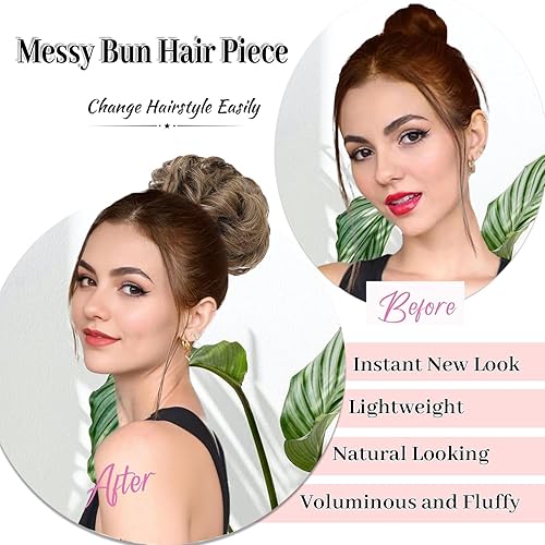 Miniatura 5 de 5 piezas de cabello desordenado para mujer, extensión de cola de caballo con banda de goma elástica, piezas de pelo para recogidos, moños de pelo