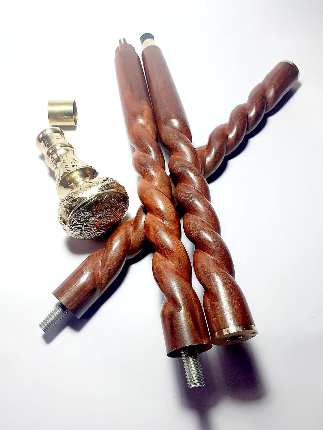 Handle Walking Spiral Stick Brass Vintage Golden Brass 2 Tare Handle Walking Stick Brown Wooden Cane Handmade