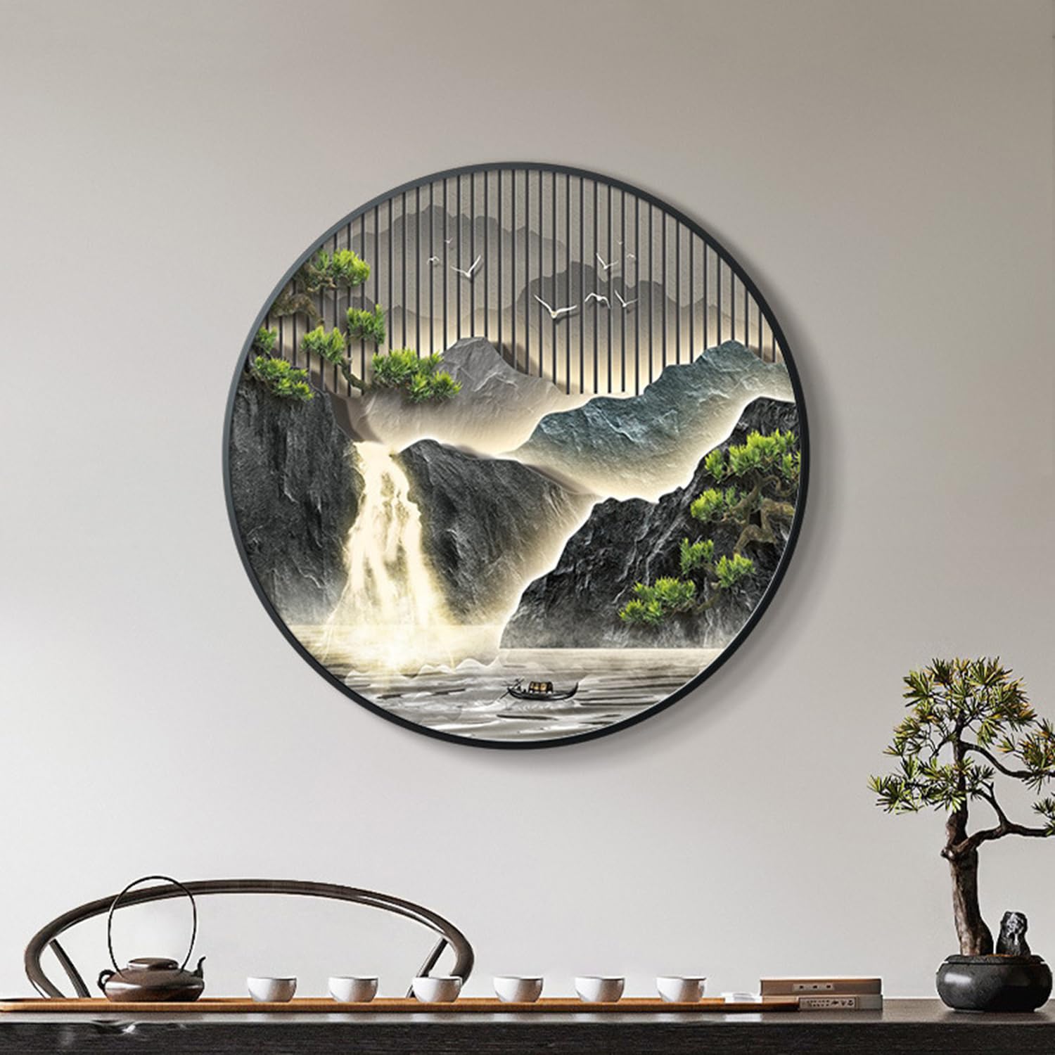 Dekoracja ścienna z oświetleniem LED, 40 x 40 cm, grafika do salonu, wejścia, korytarza, stylowe wiszące obrazy i lampy