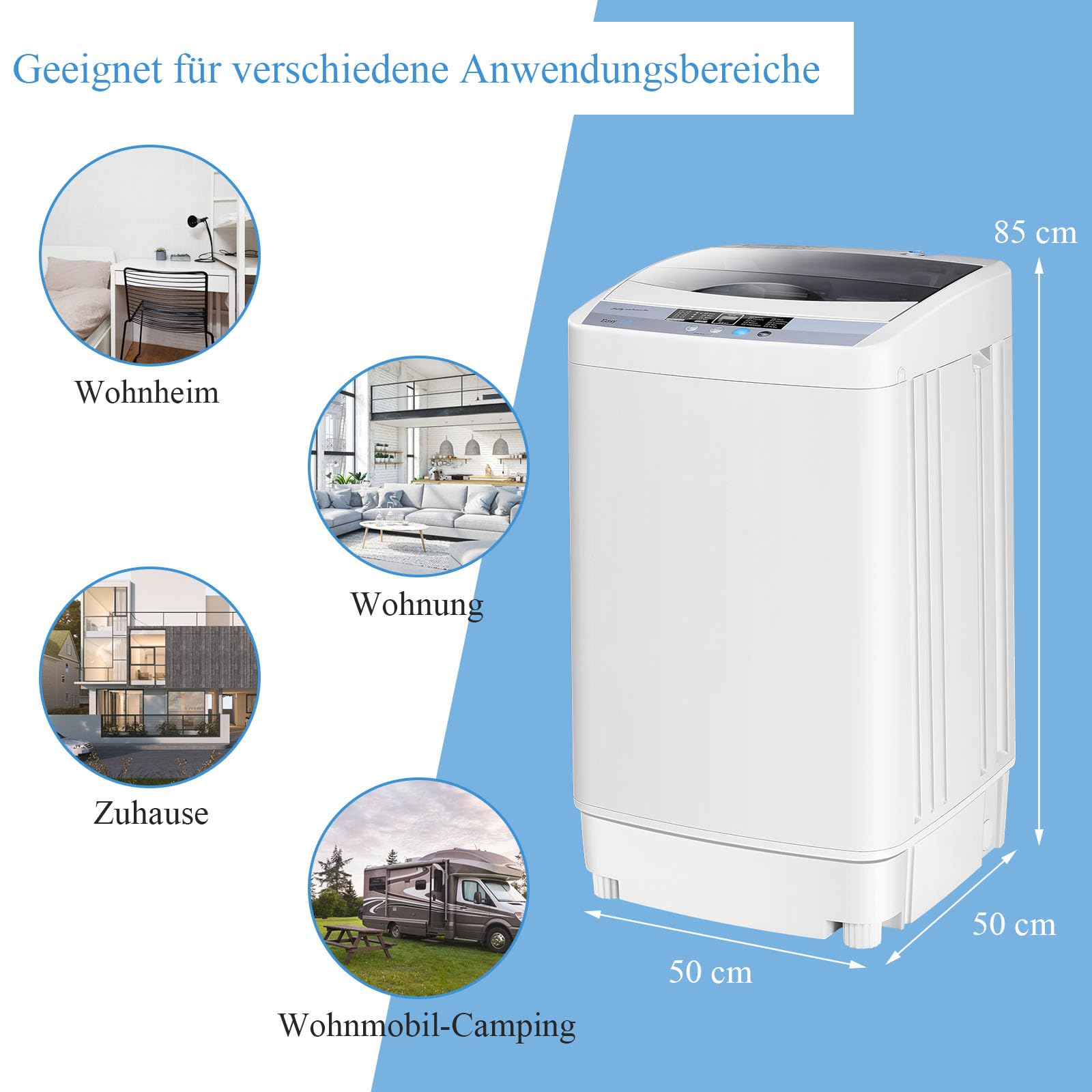 RELAX4LIFE 4,5 kg Vollautomatische Waschmaschine Toplader Miniwaschmaschine mit LED-Display 10 Programmauswahl 310W 50 x 50 x 85 cm Grau