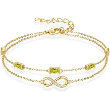 Birthstone Infinity Bracelets for Women, 925 Sterling Silver Charm Bracelet, Adjustable 18K Gold Plated Chain Link Bracelets Women Gifts for Birthday Anniversary Valentines Christmas Jewelry Gift for Mom Girlfriend