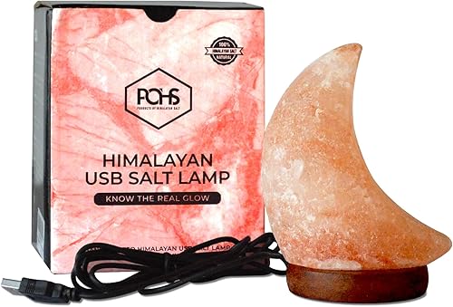 Himalayan Moon - Mini lámpara de sal USB, bombilla LED de 7 colores cambiantes, hecha a mano, luz nocturna de sal de roca de cristal para decoración