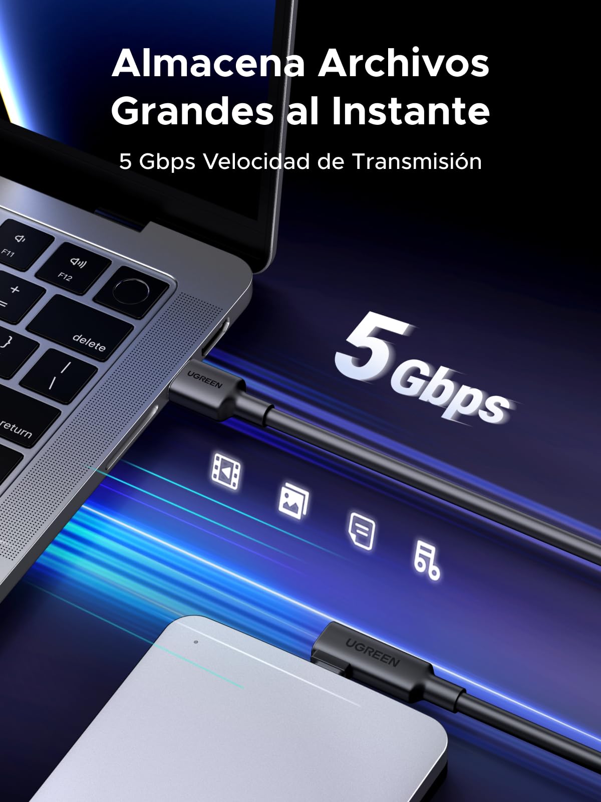 UGREEN Cable Link 5M USB 3.0, Compatible con Meta Quest 3s Quest 3 Quest 2/Pro/PC Steam VR Accesorios, 5GbpsTransferencia de Datos