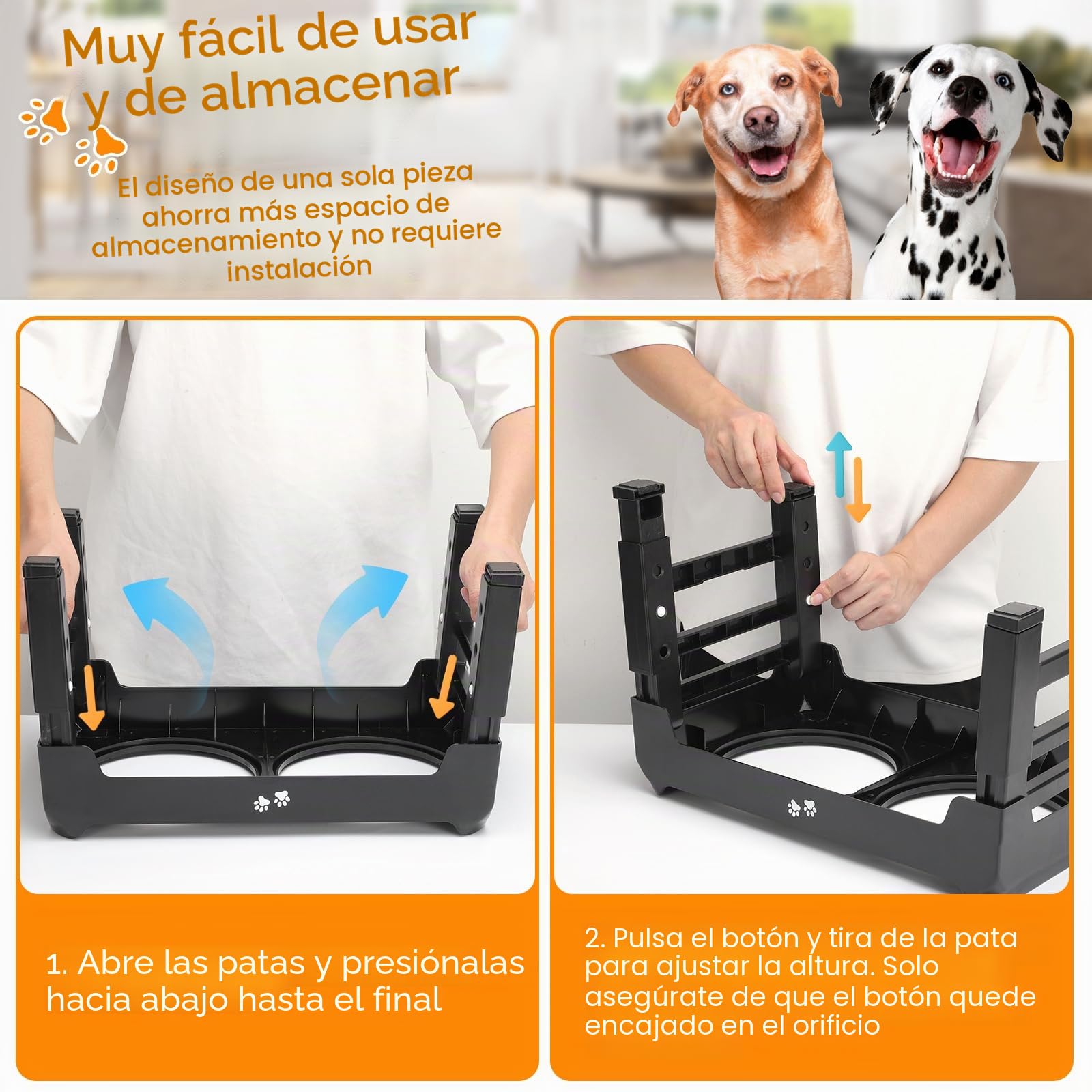 Cuencos elevados para Perros, 4 Soportes elevados de Altura Ajustable con 2 Cuencos Gruesos de Acero Inoxidable de 50 onzas, comedero Antideslizante para Perros medianos y Grandes, se Ajusta a 3.7