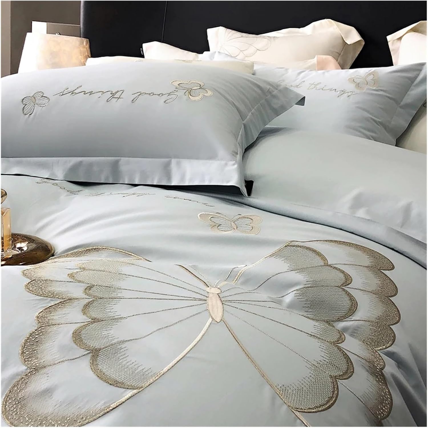 Bed Four Pieces Set Long Staple Cotton Bed Linen Embroidered Comforter Bedding Set Stitch Bed Cover Set Quilt Duvet Cover Bed Sheets Set Pillow case(C,4pcs for 1.8m Bed)