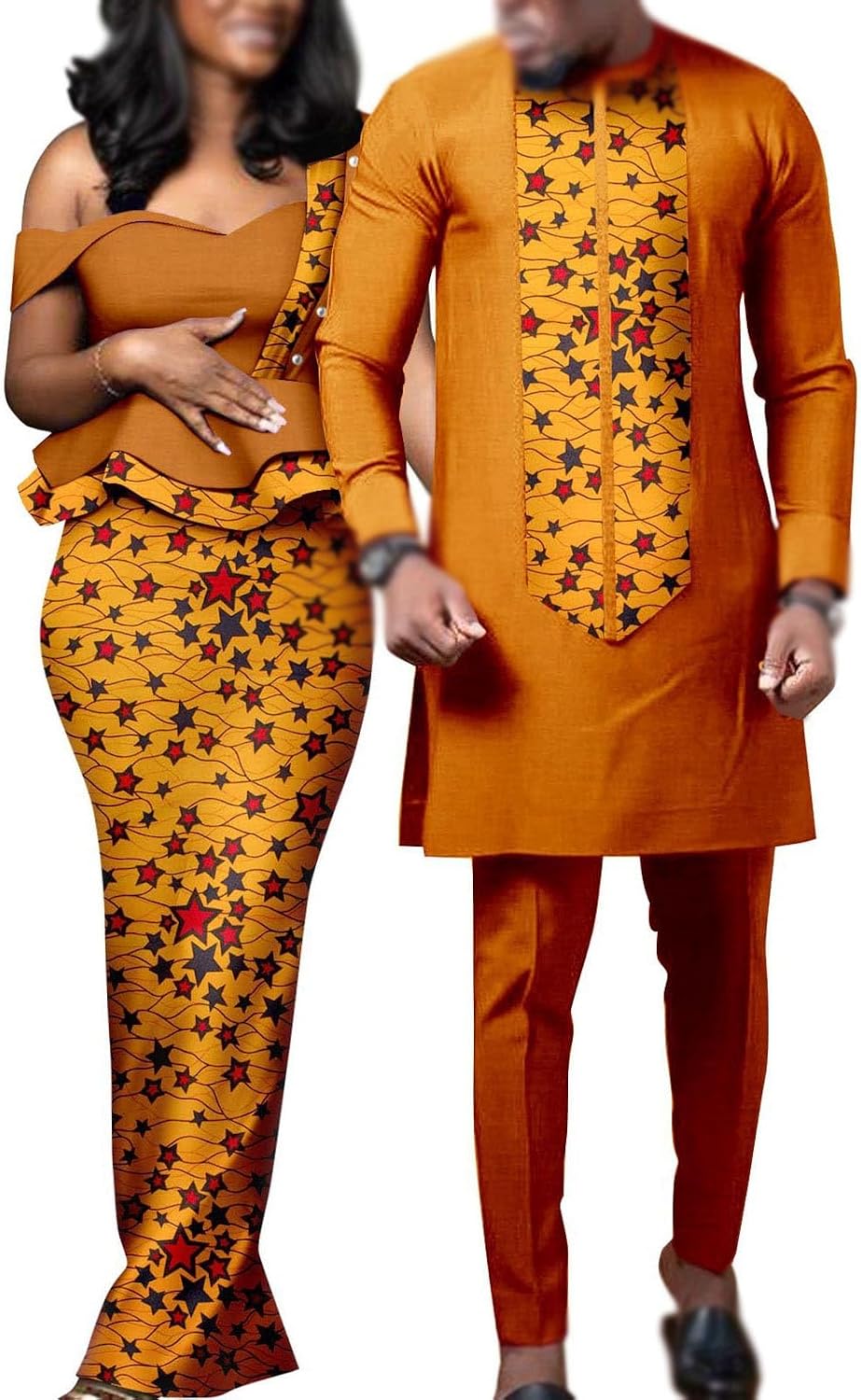 African Couple Outfits Traditional Dashiki Clothing Printed Wax Dresses for Women One Dress for Men Dashiki Jacket Shirt and Trousers Sets Ethnic Formal Suit Clothing 5 L