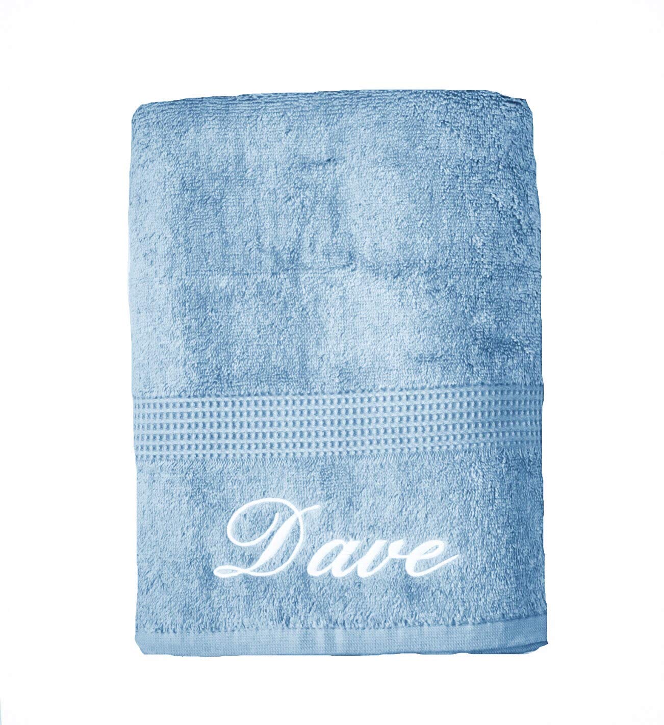 Niche Embroidery Sky Blue Personalised Embroidered Bath Towel Gift With Name Choice (Sky Blue)