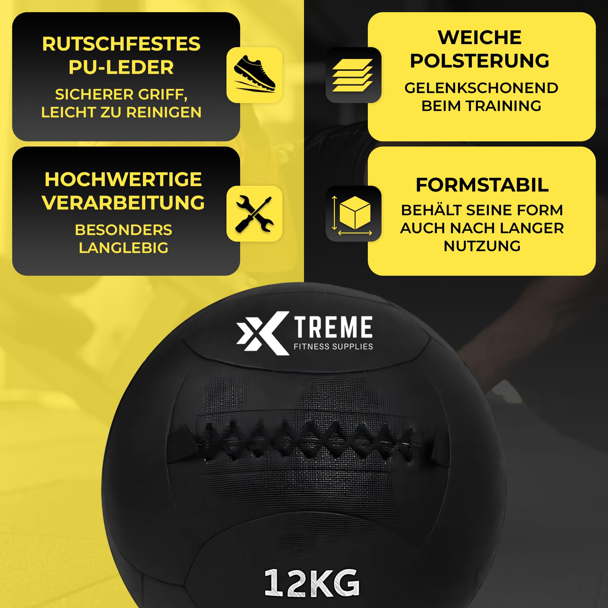 Xtreme Fitness Wallball 4-12 kg, Rutschfester Medizinball für Krafttraining, Core und Crossfit, Sandgefüllter Gewichtsball mit robuster Hülle, Ideal für HIIT, Slam Ball und Training im Home Gym