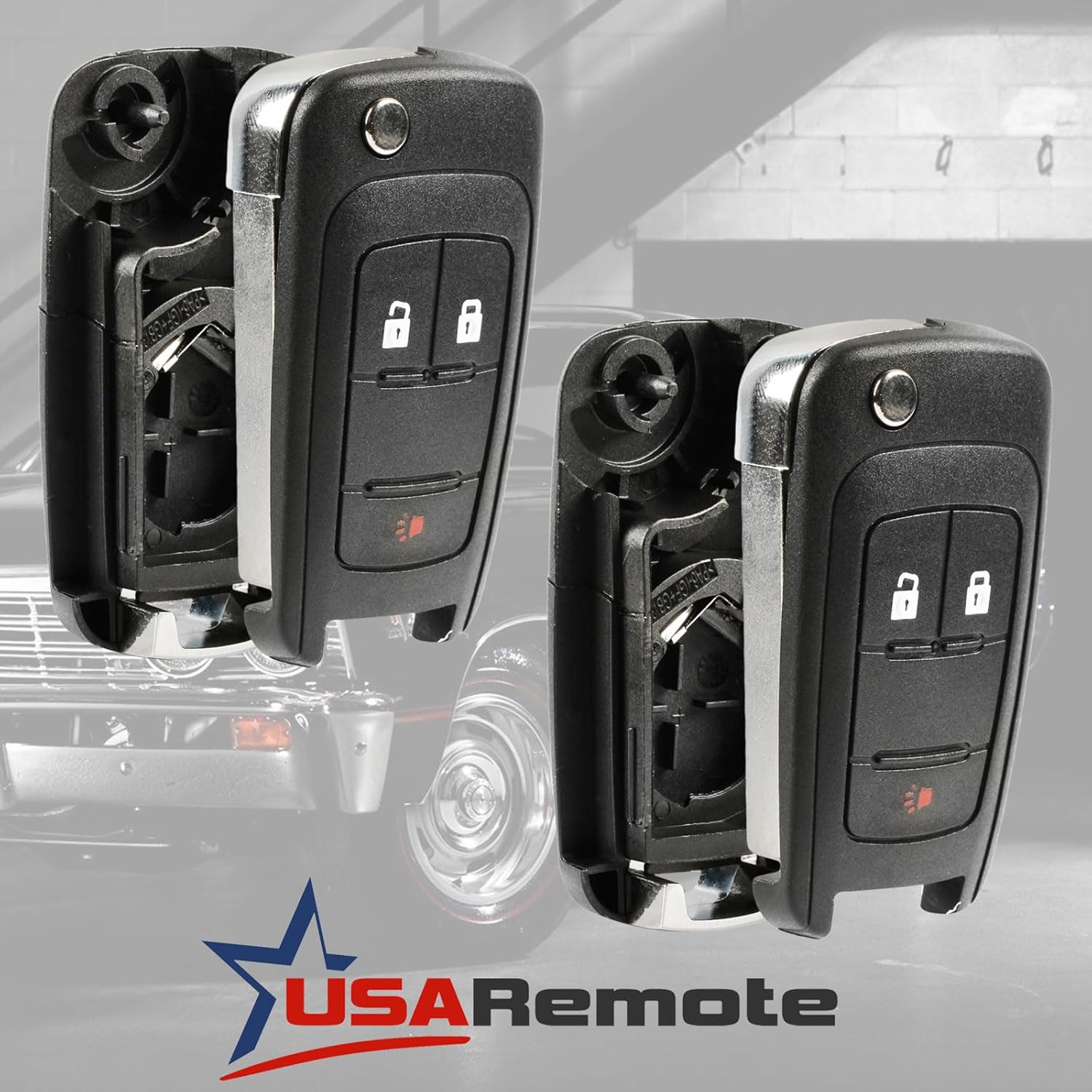 Key Fob Keyless Entry Remote Flip Shell Case & Pad fits Chevy 2010-2017 Equinox / 2012-2017 Sonic/GMC 2010-2017 Terrain, Set of 2