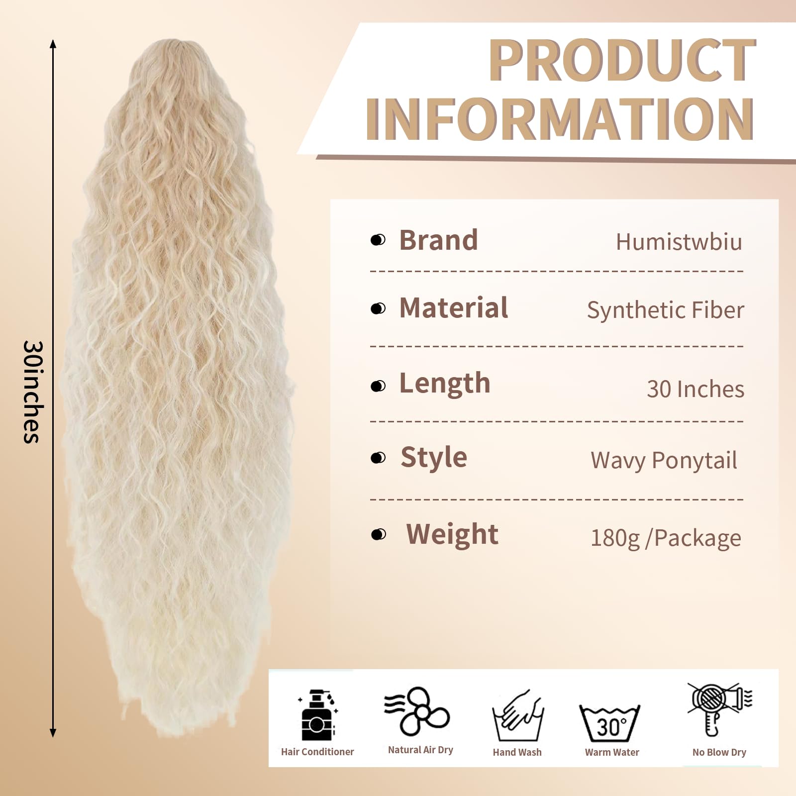 Humistwbiu Claw Clip Ponytail Extension for Women 30 Inch Long Ponytail Hair Piece Wavy Curly Synthetic Hairpieces, Omber Light Blonde - Image 2