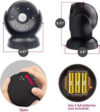 BIGLIGHT LED Wireless Motion Sensor Spot Light, Indoor and Outdoor Waterproof Spot Light, Garden Porch Wall Light, Black [Energy Class A]