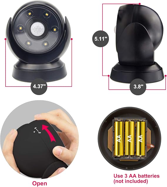 BIGLIGHT LED Wireless Motion Sensor Spot Light, Indoor and Outdoor Waterproof Spot Light, Garden Porch Wall Light, Black [Energy Class A]