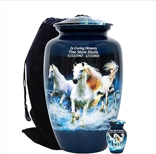 Horse Cremation Urn with Velvet Bag and Custom Engraving, Horsing Funeral Urn (Large)