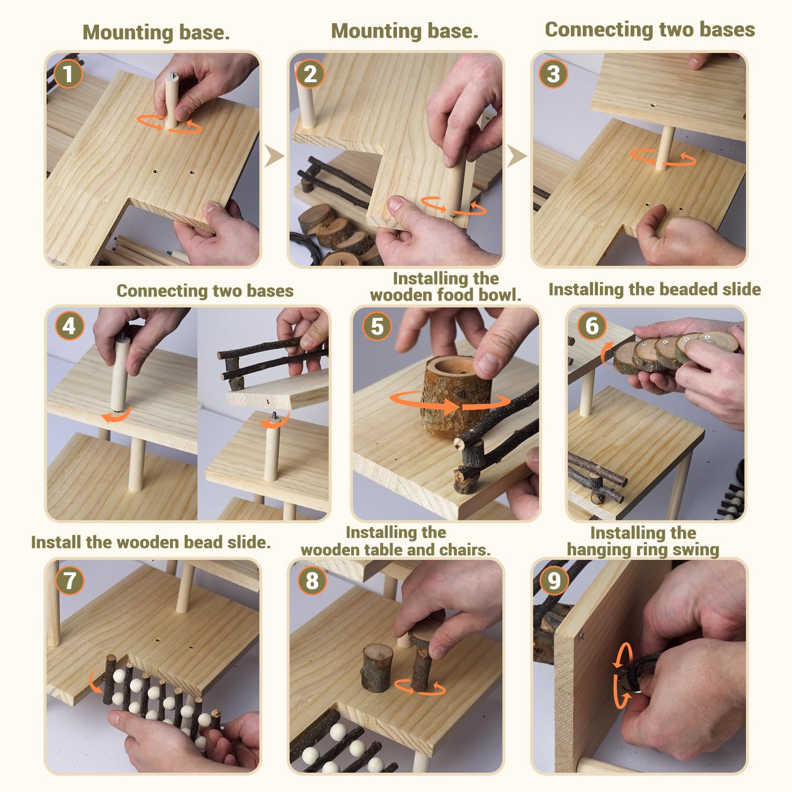 RoseFlower Parco Giochi per Criceti, Attaforma per Criceti in Legno, Giocattolo da Arrampicata per Criceti, Giocattoli da Masticare per Criceti, Set di Attività per Piccoli Animali