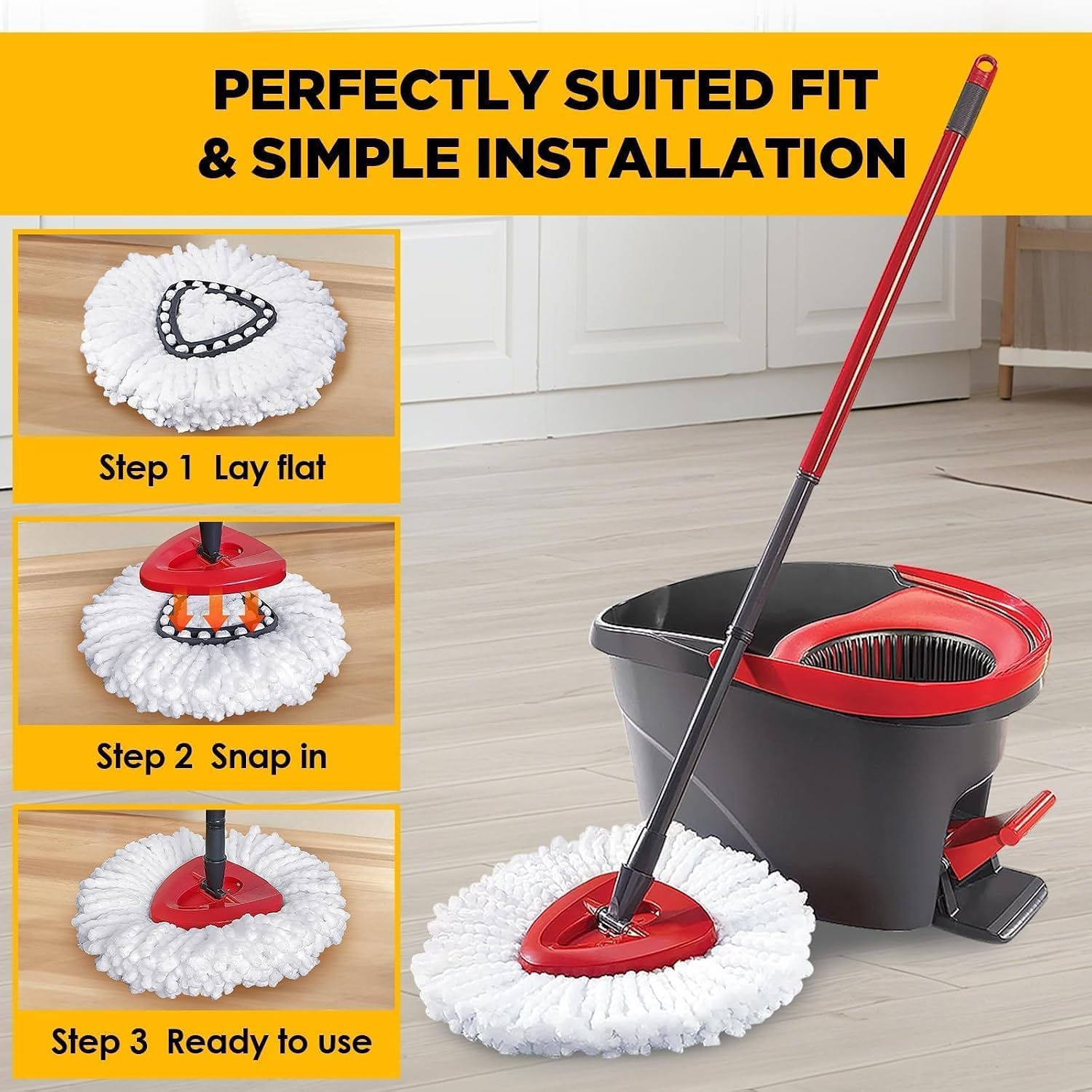 Mop Head Replacement for Ocedar, Spin Mophead Replacements, Compatible with Cedar Easywring 1-Tank System, Microfiber 6 Pack 360 Degree Swivel Mop Refills, Machine Washable and Easy to Replace