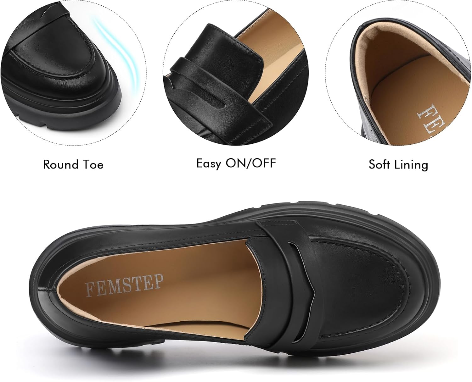 FEMSTEP Women Loafers, Platform Chunky Heeled Penny Loafers Women's Lightweight Slip On Shoes for Women Business Casual, Comfortable Work Office Dress Shoes for Womens - Image 6