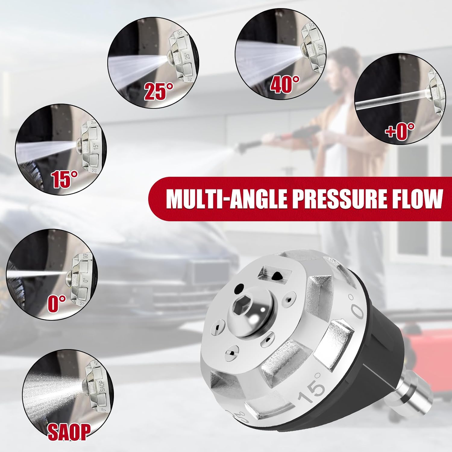 Pressure Washer Nozzle Tips, 6-in-1 Quick Change over and Adjustable Nozzle, 1/4 inch Quick Connector for Pressure Washer - MAX 4000PSI (3.5 Orifice)