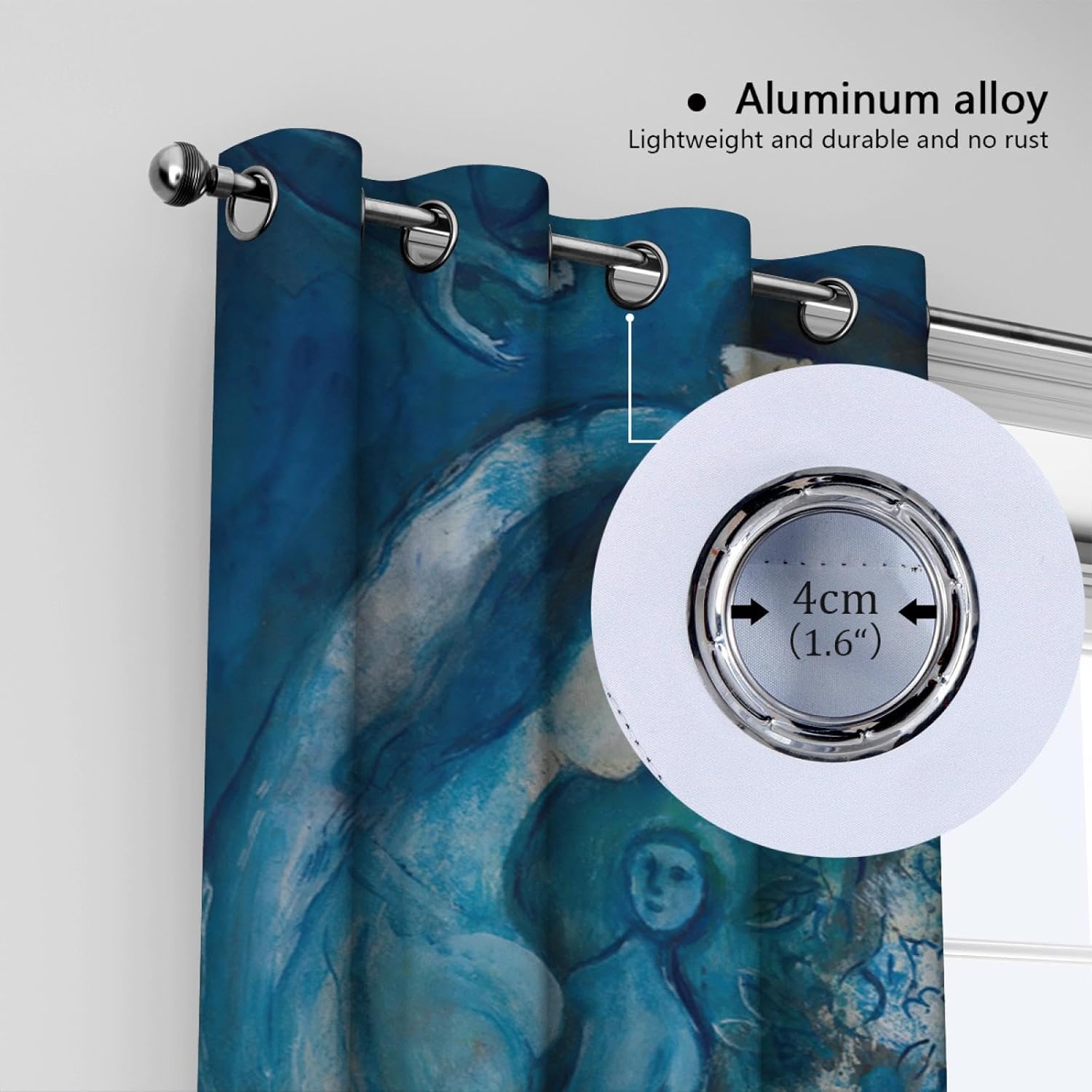 Marc Chagall Painting Art Window Curtains Darkening Privacy Curtain Blue Curtains for Living Room Bedroom Kids Room Nursery Room 2 Panels 2X W38xL63in