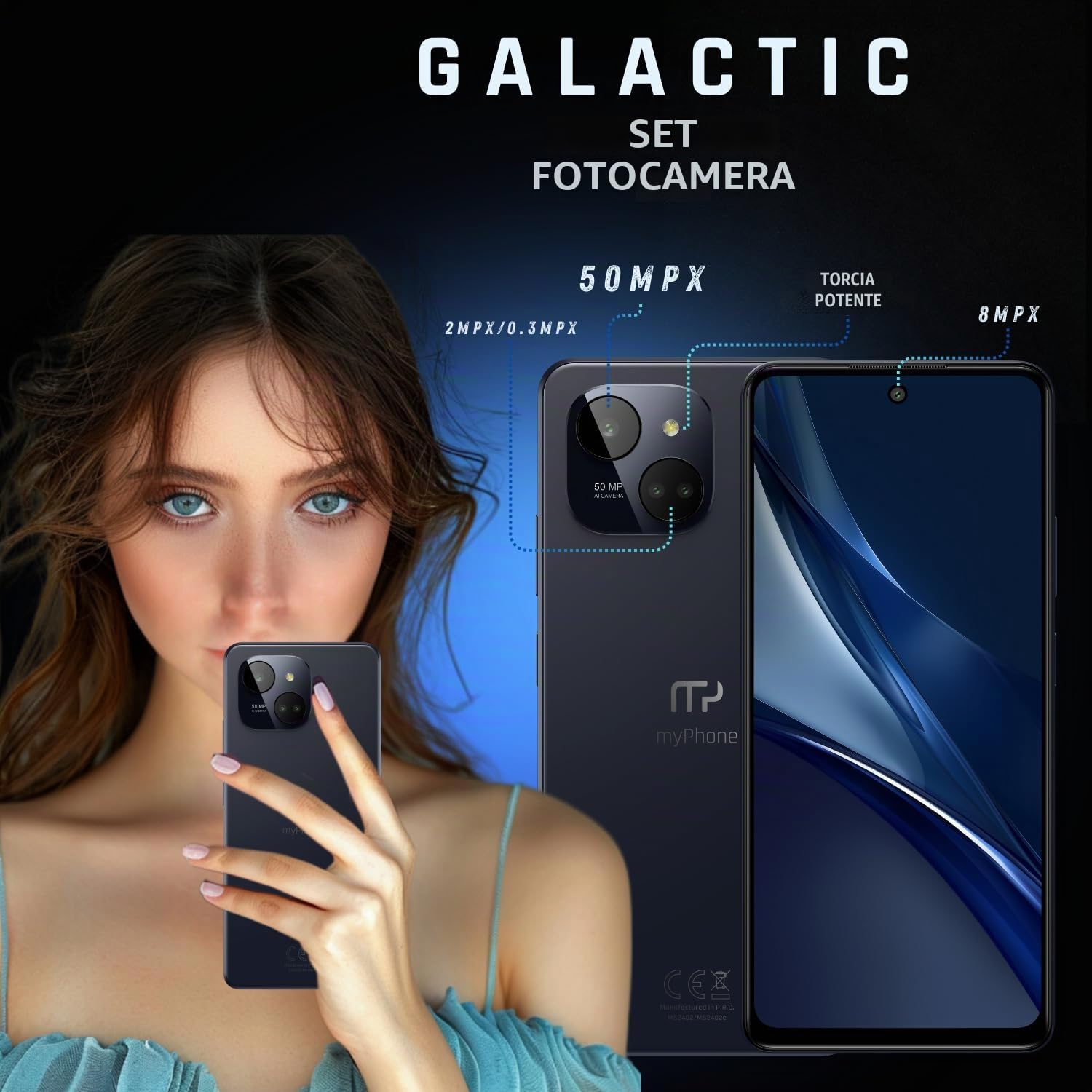 myPhone Smartphone limitato sottile ed elegante Funzione NFC senza contratto N23 Plus 5G blu notte, batteria 5000mah fotocamera 50mpx, display FHD+ 256 GB, fino a16GB RAM Android 14, 6'78 pollici
