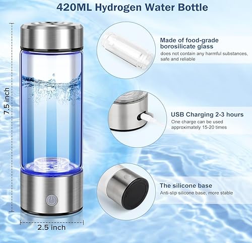 Miniatura 4 de Generador de botellas de agua de hidrógeno molecular de alta calidad, máquina de agua de hidrógeno portátil de vidrio de 1700 PPB con tecnología
