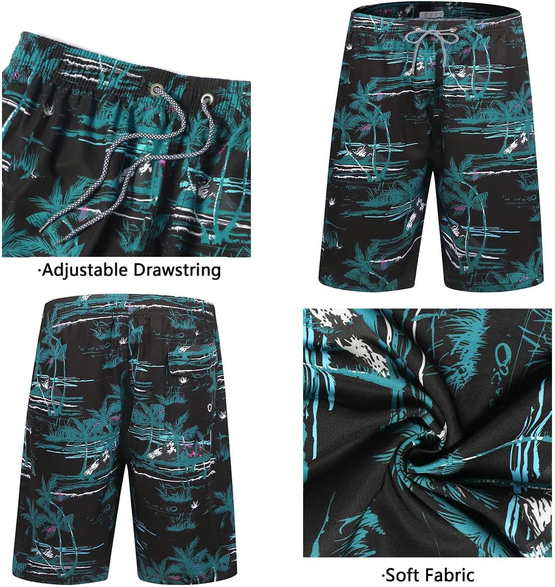 iCKER Mens Swim Shorts Swimming Trunks 3D Print Beach Shorts Boardshorts for Summer S Black S7