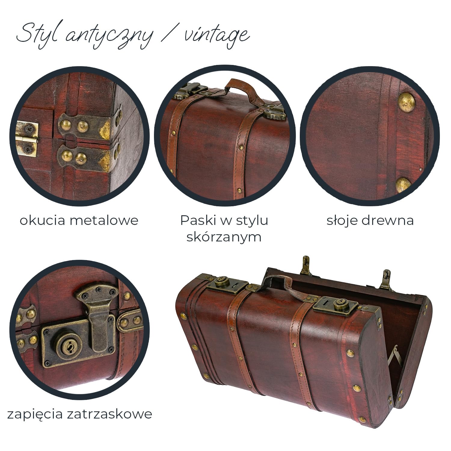 HMF 6412700 Drewniana skrzynia na skarby, walizka w stylu vintage, zestaw 2 sztuk, różne Rozmiary, Peru