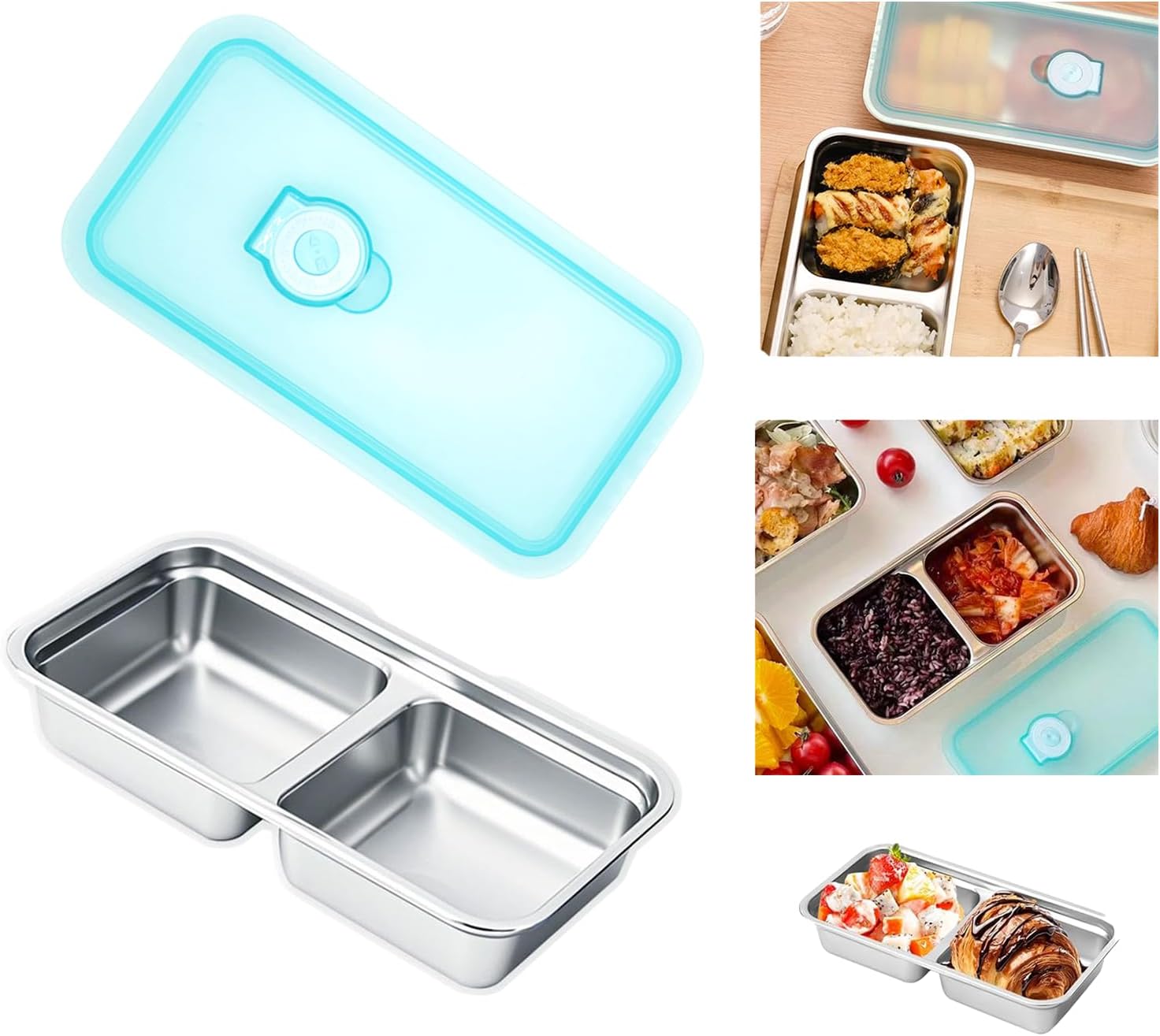 Grab and Go Reusable Stainless Steel Snack Containers with Lids, Double Compartment Bento Lunch & Condiment Containers, Meal Prep Containers for Work, School, Travel & Camping Grab and Go Reusable Stainless Steel Snack Containers with Lids, Double Compartment Bento Lunch & Condiment Containers, Meal Prep Containers for Work, School, Travel & Camping