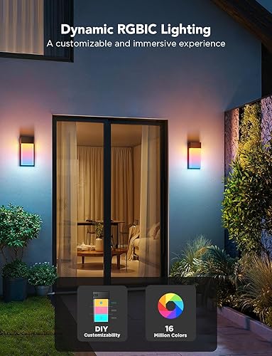 Miniatura 3 de Govee Lámpara de pared para exteriores, 1500 lúmenes, luces inteligentes RGBIC para porche al aire libre con 45 modos de escena, impermeable IP65