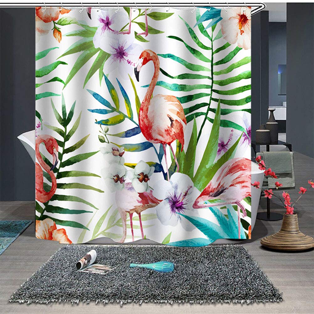 Rideaux de douche flamingo en tissu polyester imperméable pour salle de bain