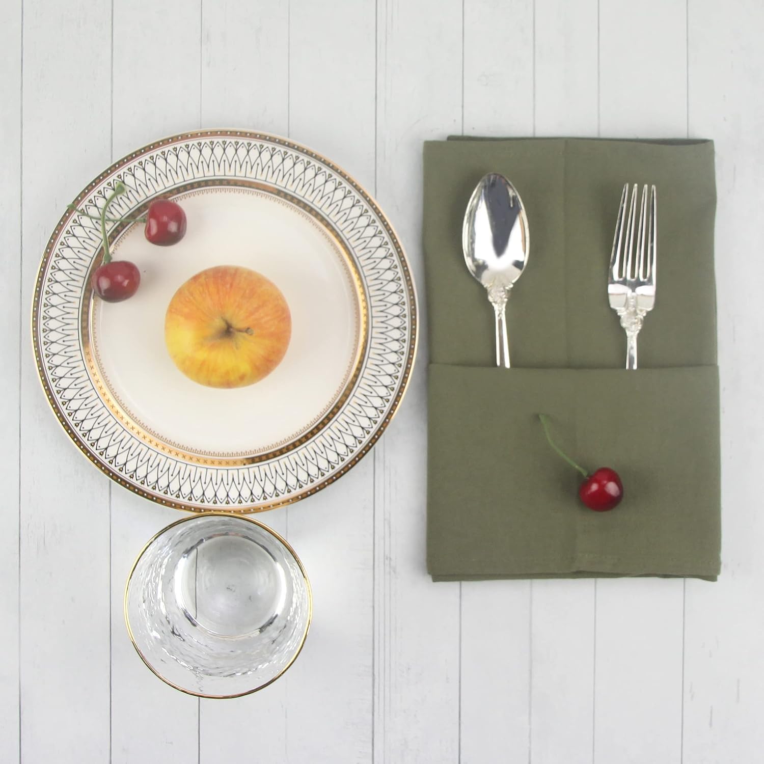 Plain Color Dinner Cloth Napkins, Set of 12 (16.9 x 16.9 Inches), Reusable Cotton Kitchen Table Napkin, for Cocktail Parties, Weddings, Hotel & Home Use (Army Green)