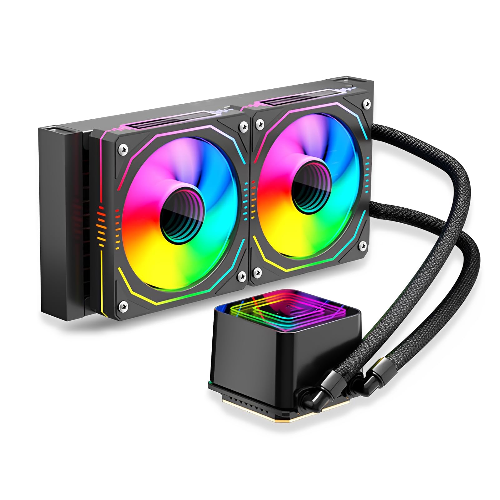 LICAEVEY Płynna Chłodnica Procesora ARGB, Ekran LCD 2,2 Cala z Wentylatorami Sterowanymi temperaturą PWM dla LGA 1700 1851 1200 115X 1366 i AM5 4 3 AM3+ AM2 FM2 FM2+ (BLACK)