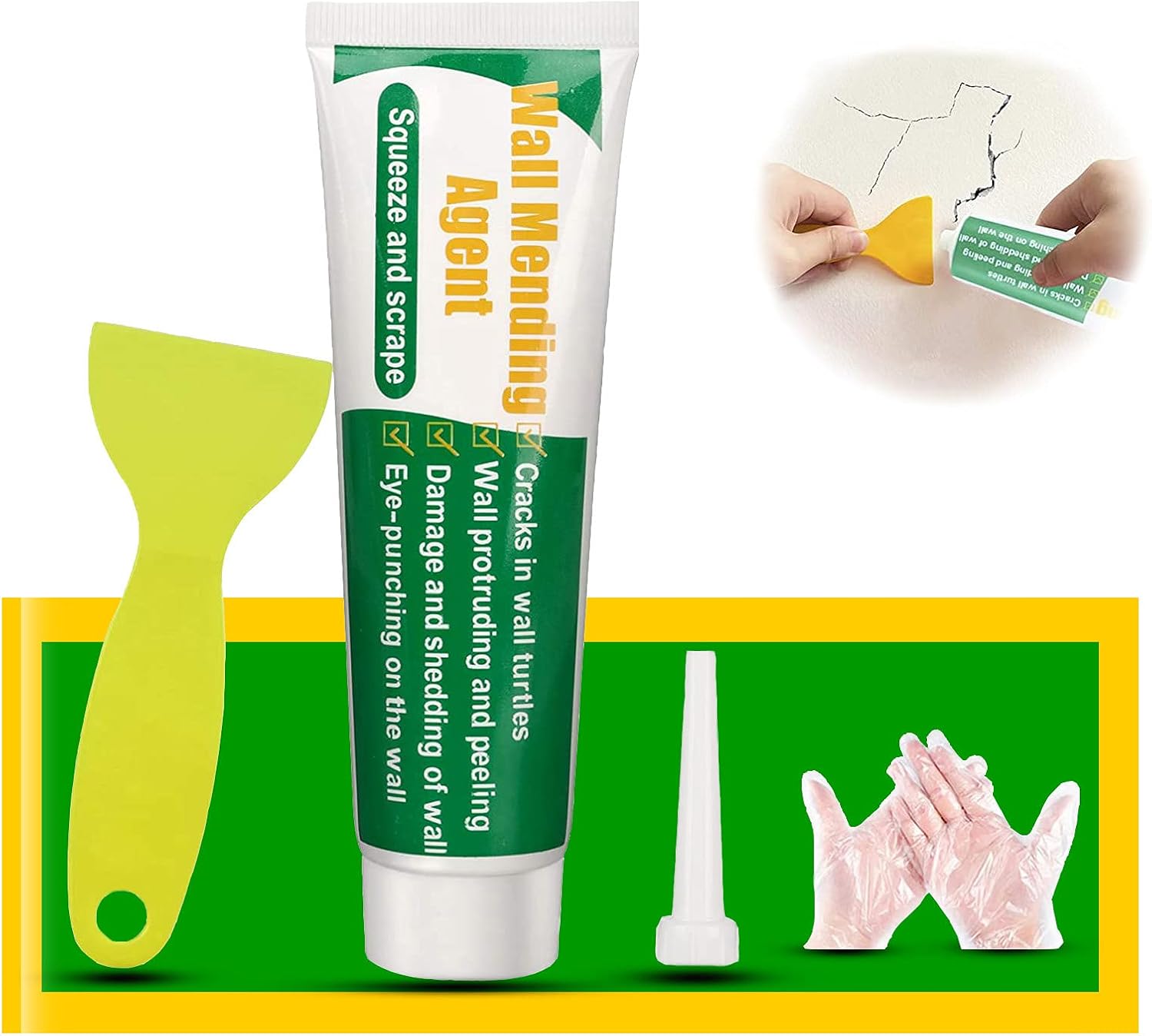 Safemend Wall Mending Agent with Scraper, Drywall Repair Kit to Fit Holes, Cracks and Graffiti, Safemend Non-Toxic, Instant Self-Adhesive Dry Wall Patch Putty Wall Filling Paste (100g) - - 