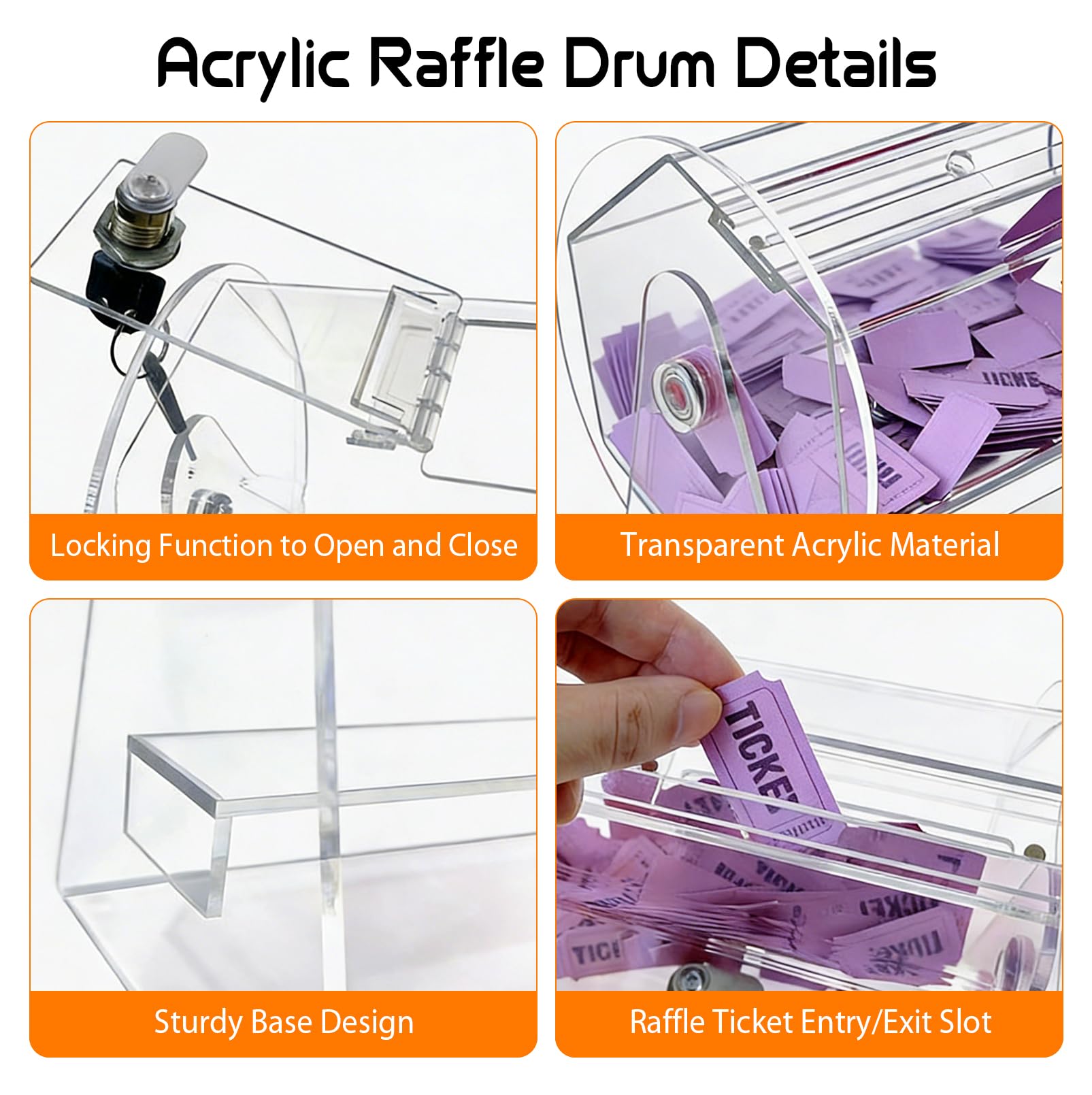 Lostrommel mit Griff Acryl Tombola, Spinner Käfig Transparent Tombola Ticket Box, Tombola Trommel mit 2 Schlüsseln, Tombola Drum für 2000 Tickets, Los-Drehkäfig für Lotteriespiele Bingo Tombola