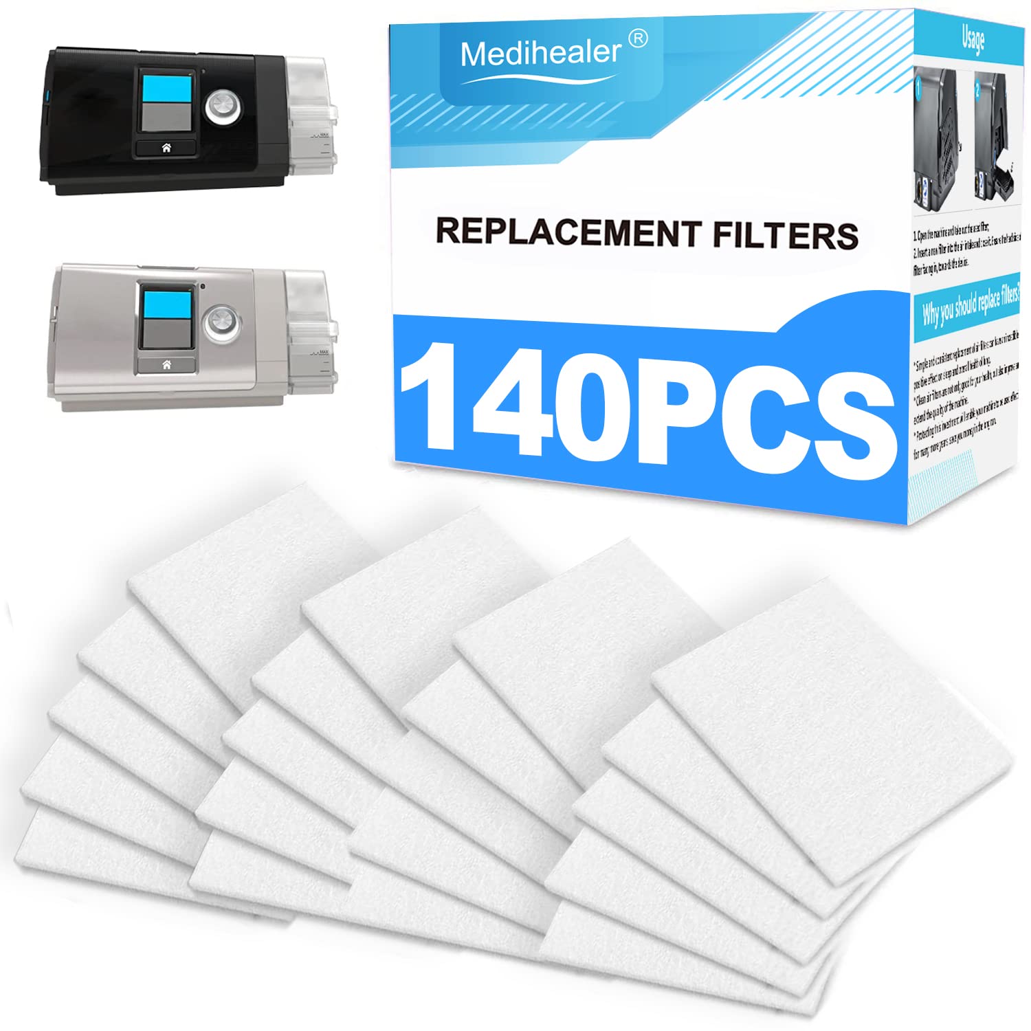 140PCS CPAP Filters Compatible with ResMed - Premium Disposable Universal CPAP Filter Supplies for ResMed AirSense 10, for AirCurve 10, for S9 Series Machines, for AirStart, Medihealer Supplies