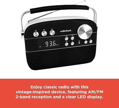 RadioShack AM/FM 2-Band Vintage Radio with Bluetooth Function and USB/TF Ports (White)