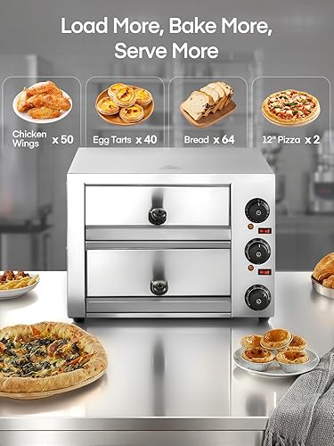 Miniatura 4 de Horno de pizza comercial de 12 pulgadas, hornos de pizza de encimera con temperatura máxima de 662 F, olla eléctrica de pizza de 2 capas con