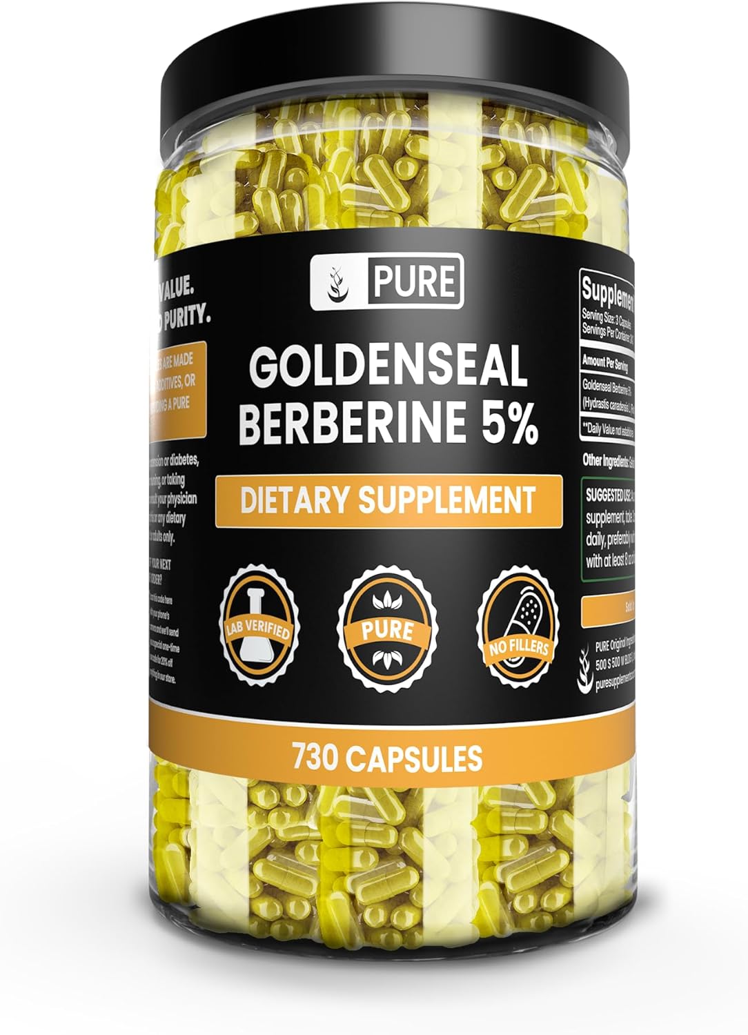 PURE ORIGINAL INGREDIENTS Goldenseal Berberine (730 Capsules) No Magnesium Or Rice Fillers, Always Pure, Lab Verified (730 Count)
